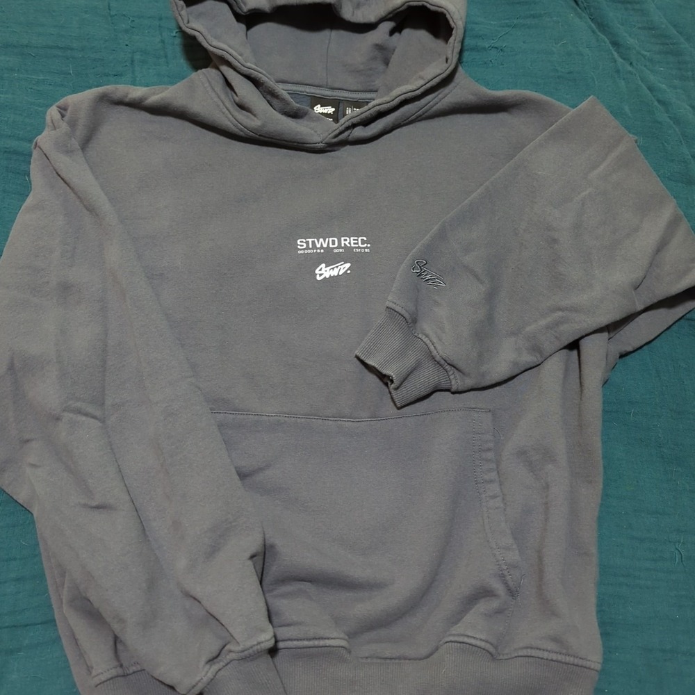 Pull&Bear STWD Grey Hoodie Men's Size L‎ Logo Print Pullover Hooded Sweatshirt